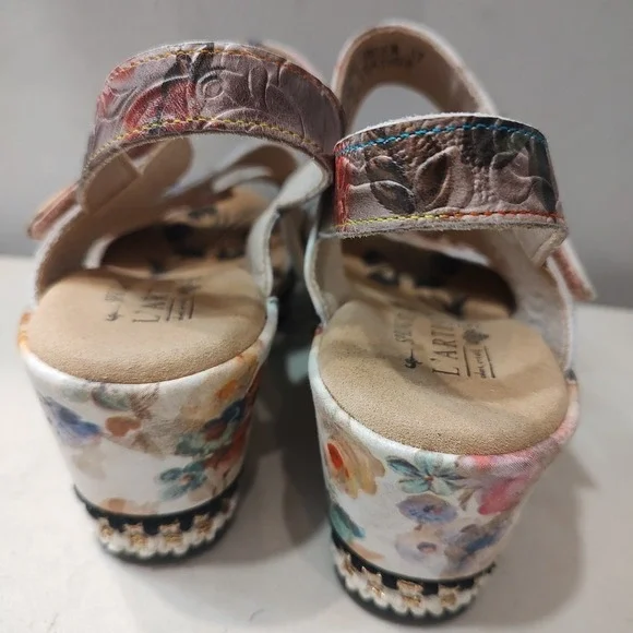 L'Artiste Women Blissful BGEM Leather Strappy Wedge Sandal US 6 6.5 EU 37 Floral - Picture 5 of 11